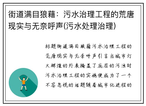 街道满目狼藉：污水治理工程的荒唐现实与无奈呼声(污水处理治理)