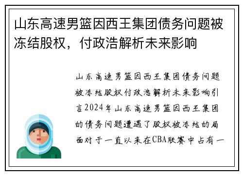 山东高速男篮因西王集团债务问题被冻结股权，付政浩解析未来影响