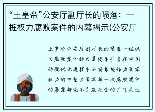 “土皇帝”公安厅副厅长的陨落：一桩权力腐败案件的内幕揭示(公安厅 常务副厅长)