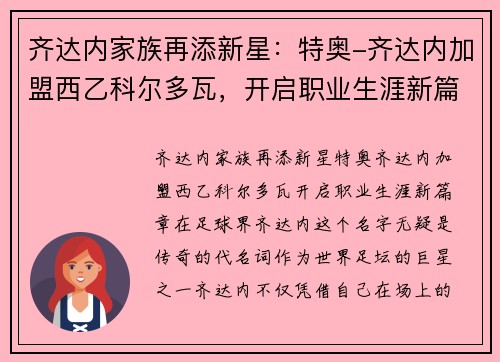 齐达内家族再添新星：特奥-齐达内加盟西乙科尔多瓦，开启职业生涯新篇章