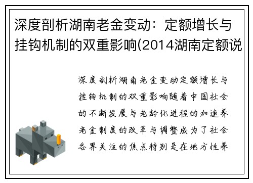 深度剖析湖南老金变动：定额增长与挂钩机制的双重影响(2014湖南定额说明及计算规则)