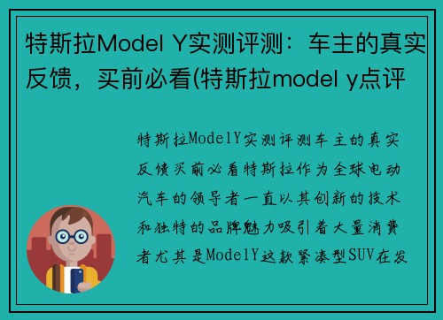 特斯拉Model Y实测评测：车主的真实反馈，买前必看(特斯拉model y点评)