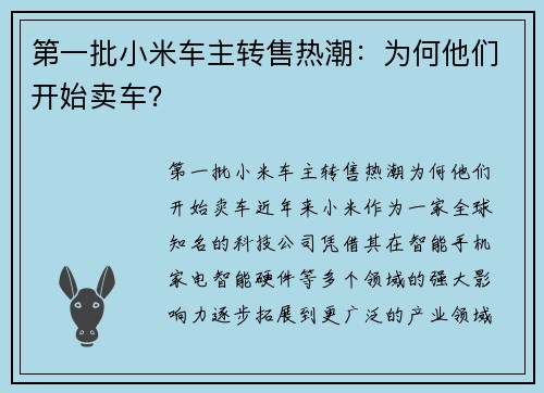 第一批小米车主转售热潮：为何他们开始卖车？