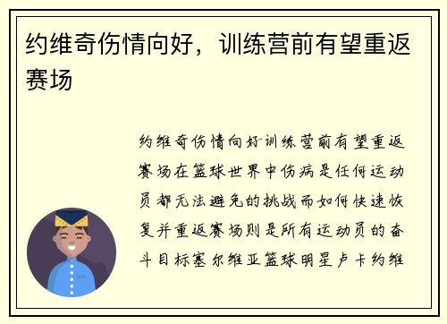 约维奇伤情向好，训练营前有望重返赛场
