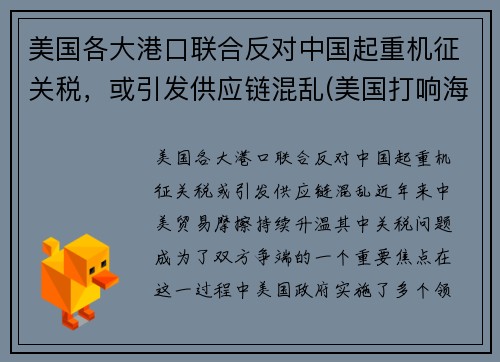 美国各大港口联合反对中国起重机征关税，或引发供应链混乱(美国打响海运反垄断第一枪)