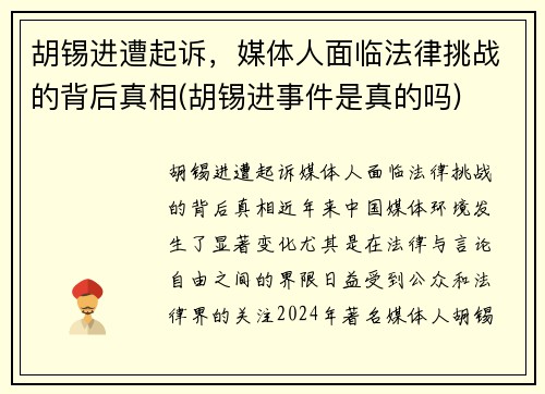 胡锡进遭起诉，媒体人面临法律挑战的背后真相(胡锡进事件是真的吗)