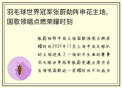 羽毛球世界冠军张蔚助阵申花主场，国歌领唱点燃荣耀时刻
